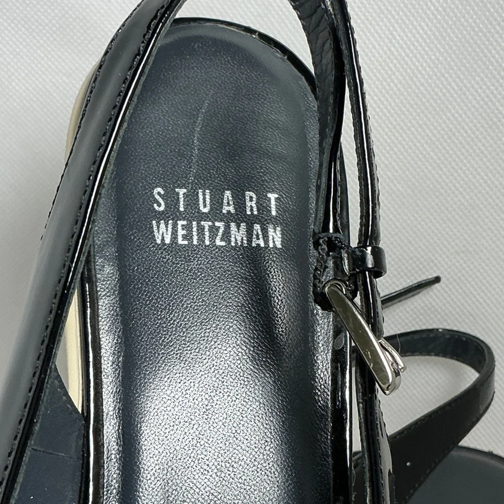 Stuart Weitzman Black Patent Platform Wedge Slingback Sandals Size 9 - Picture 2 of 15
